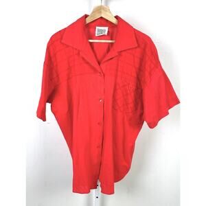 BARBARA GERWIT Est XL Short Sleeve Button Down Shirt Collared Top Red Orange